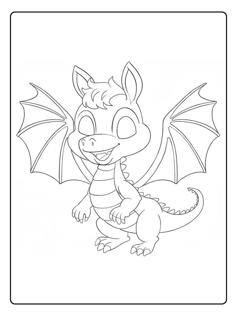 Ausmalbild Drache Niedlicher Drache mit Herz (2)