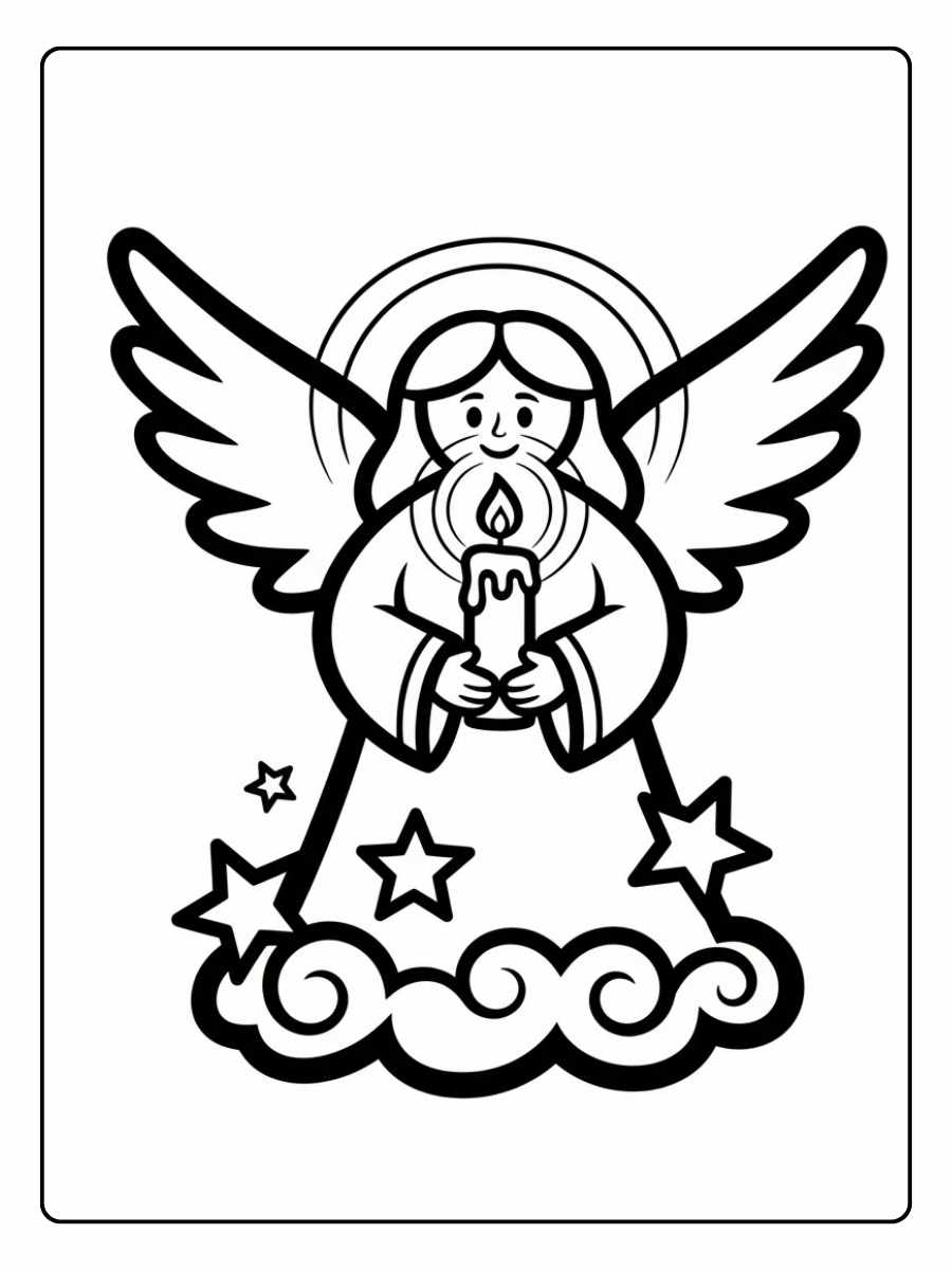 Ausmalbild Engel Weihnachten der eine leuchtende Kerze hält