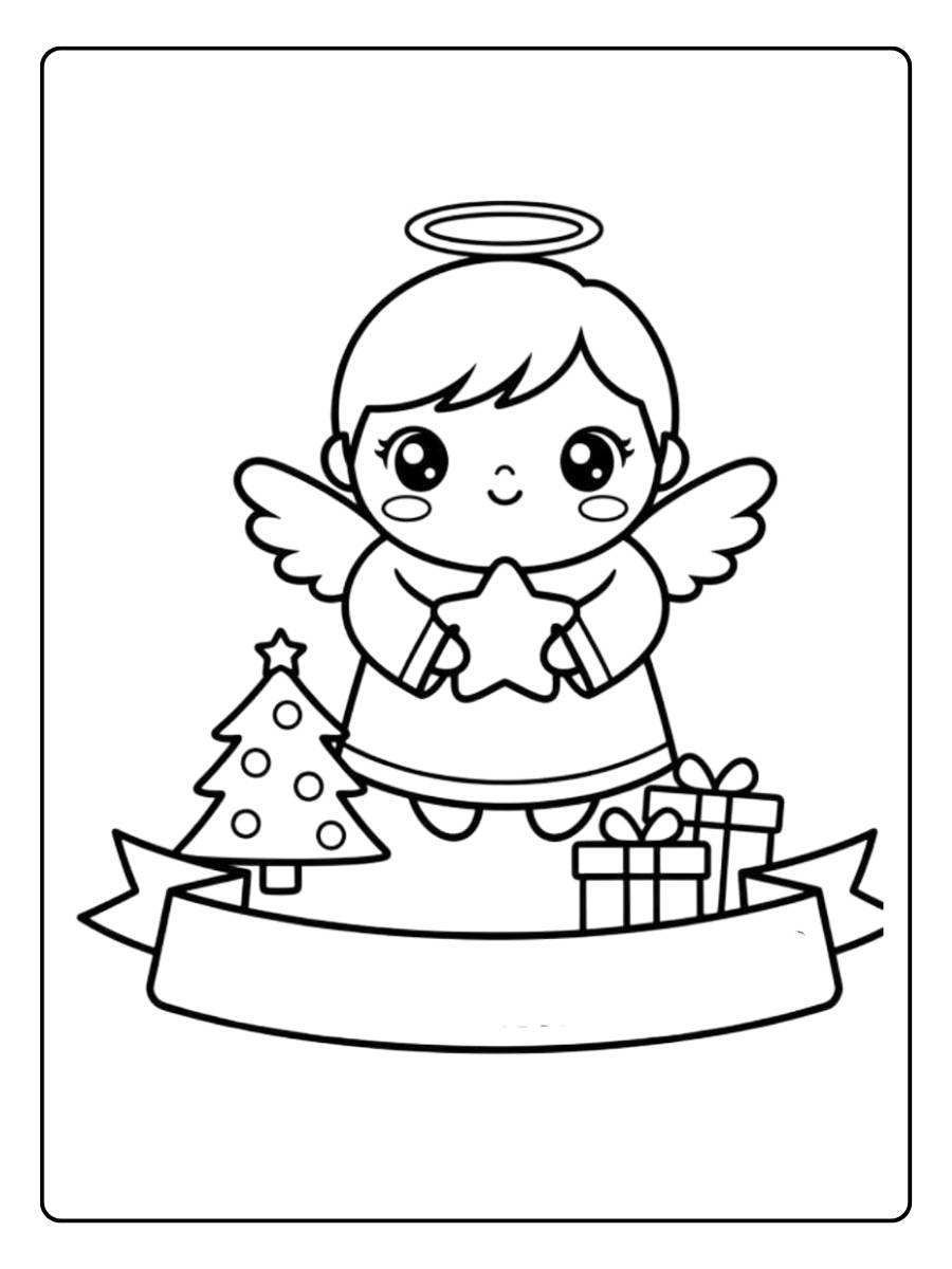 Ausmalbild Engel Weihnachten im Stil für Kleinkinder – enface und süß