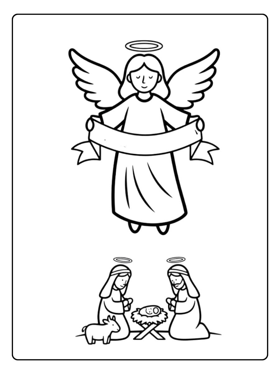 Ausmalbild Engel Weihnachten mit funkelndem Sternenhimmel