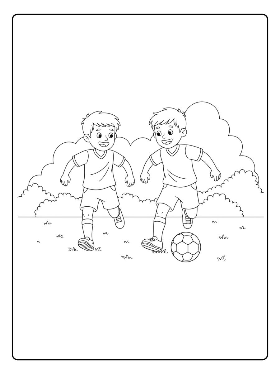 Ausmalbild Fußball Freunde beim Fußball