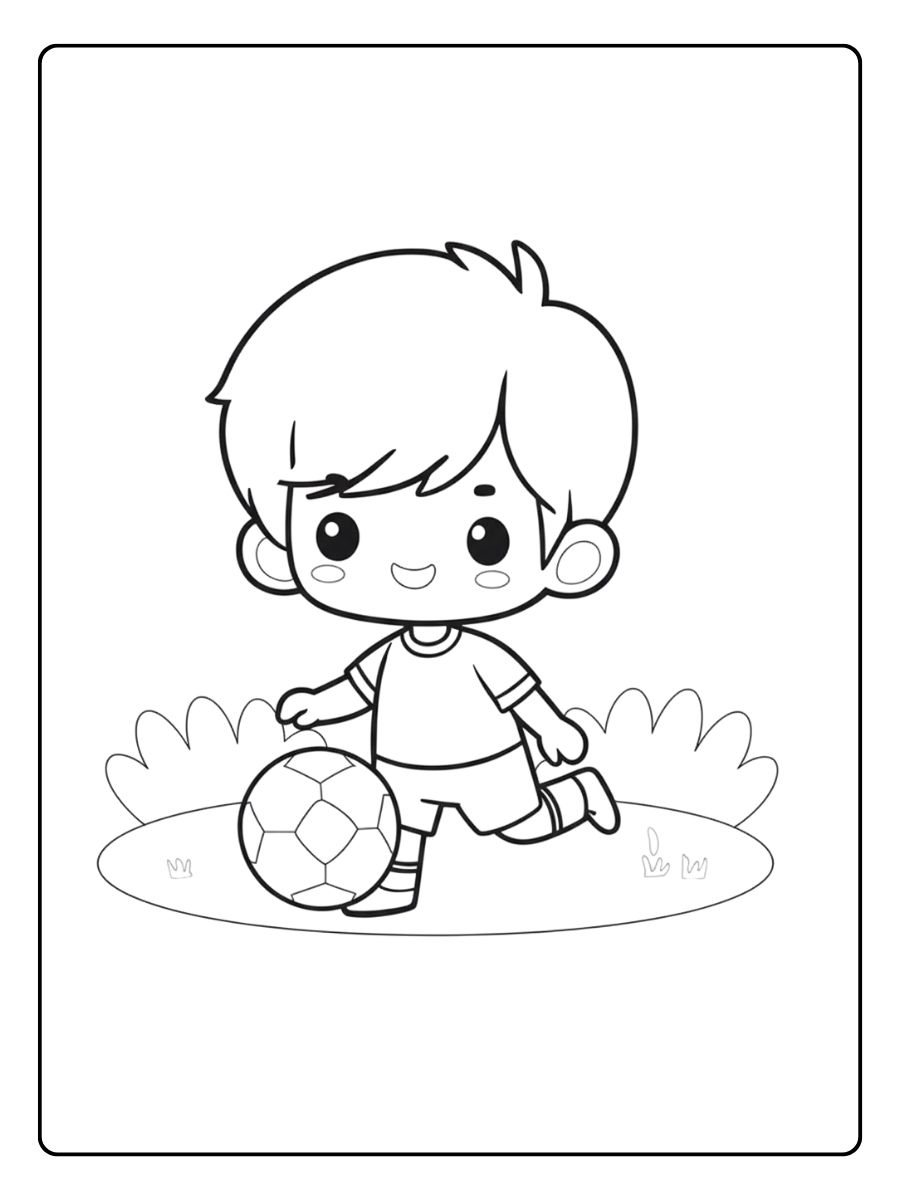 Ausmalbild Fußball Kicken mit Freunden