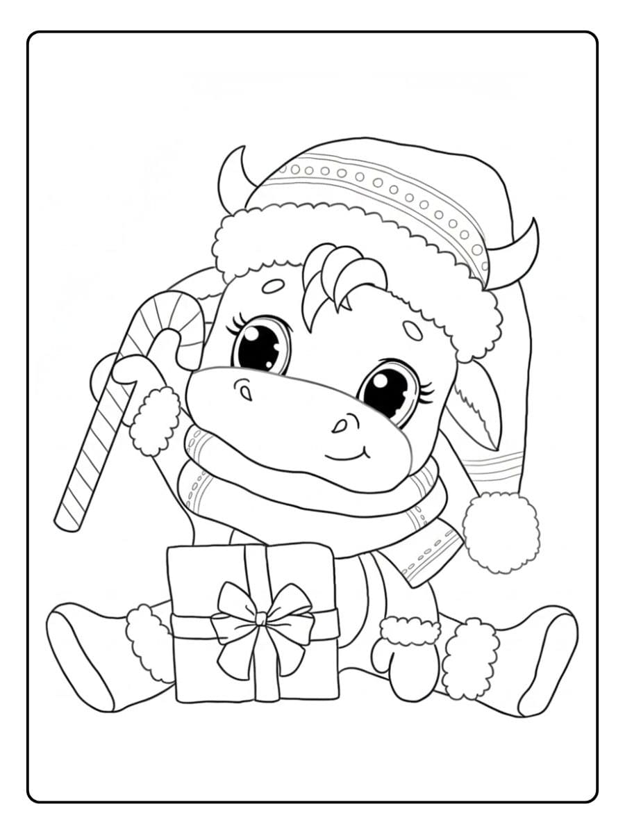 Ausmalbild Hund mit Nikolausmütze und Zuckerstange Ausmalbilder Weihnachten Tiere