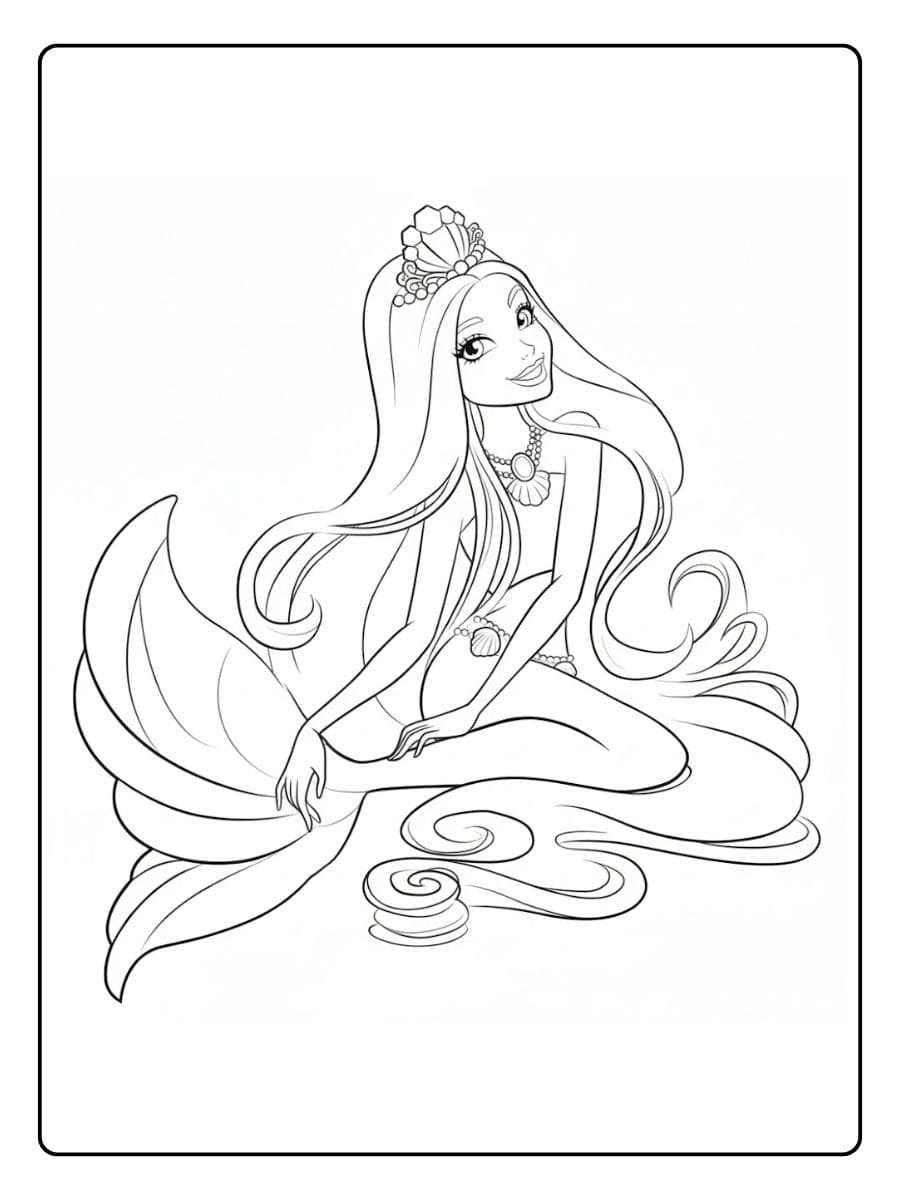 Ausmalbild Meerjungfrau Barbie Einfache Konturen zum Ausdrucken