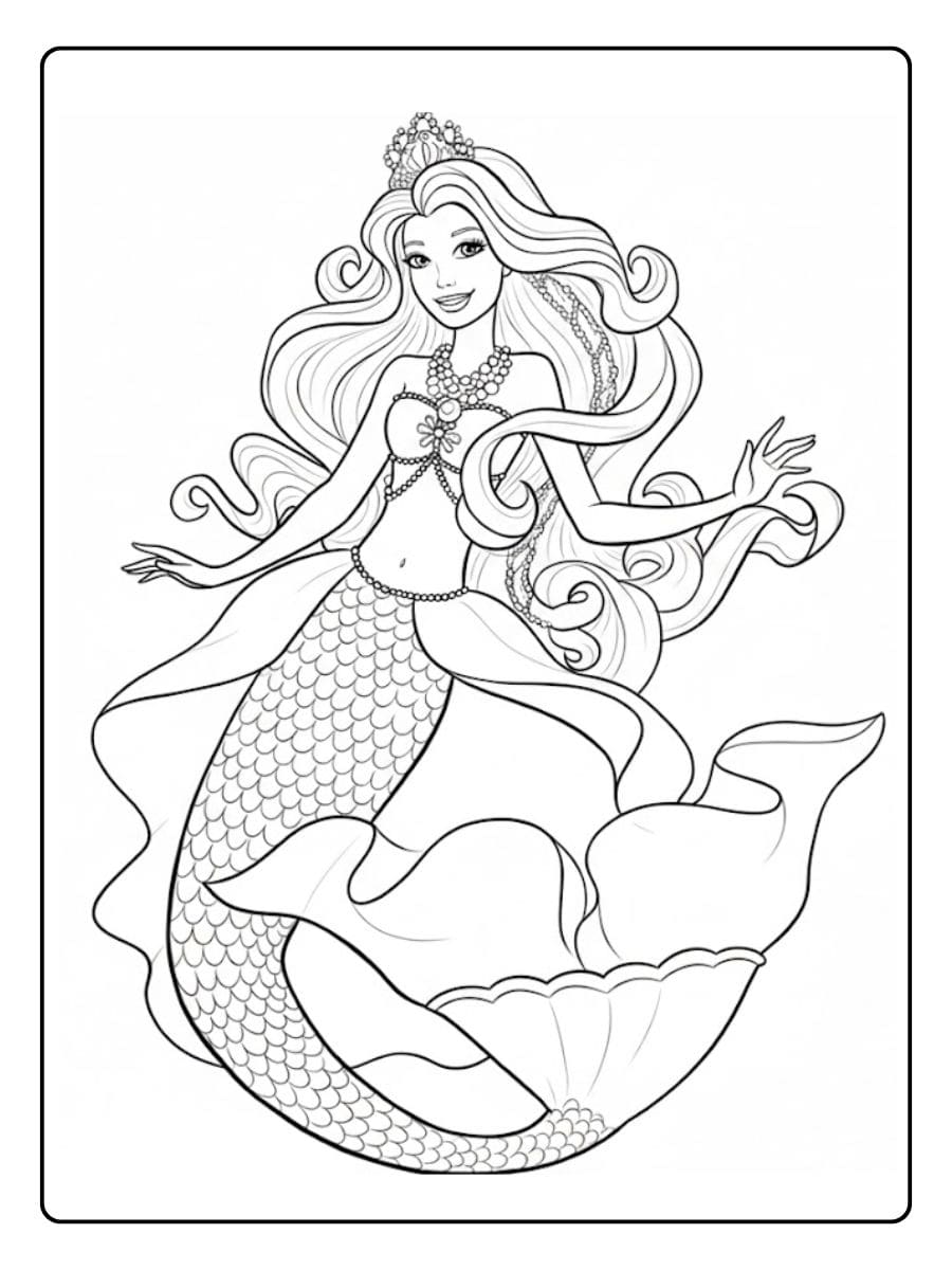 Ausmalbild Meerjungfrau Barbie Prinzessin der Ozeane