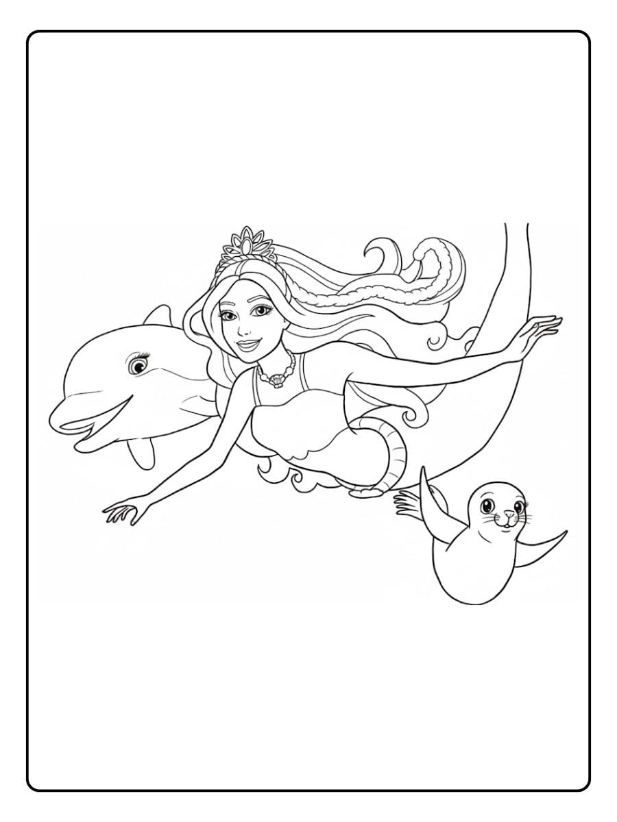 Ausmalbild Meerjungfrau Barbie und Freunde