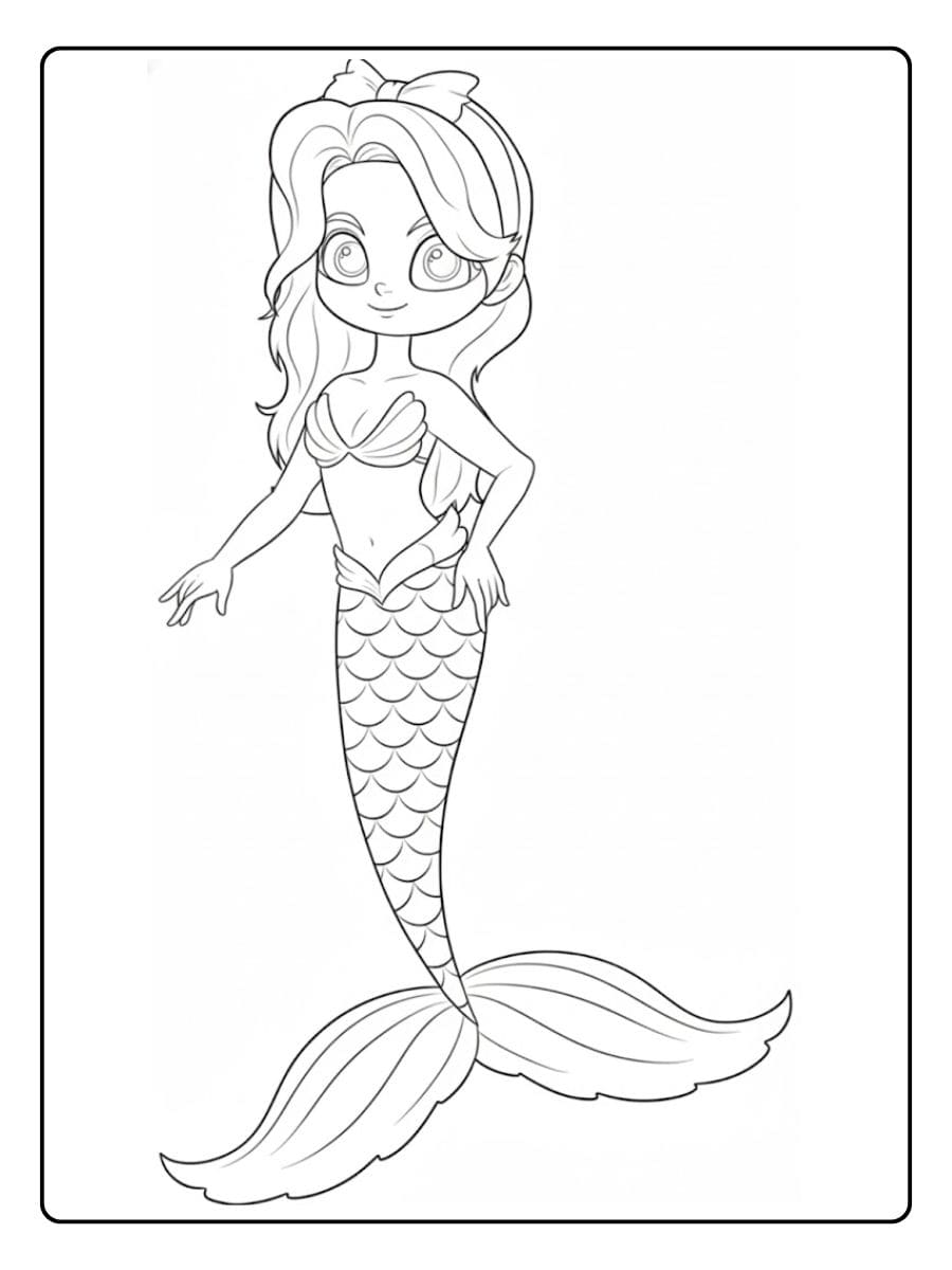 Ausmalbild Meerjungfrau Einfache Umrisszeichnung