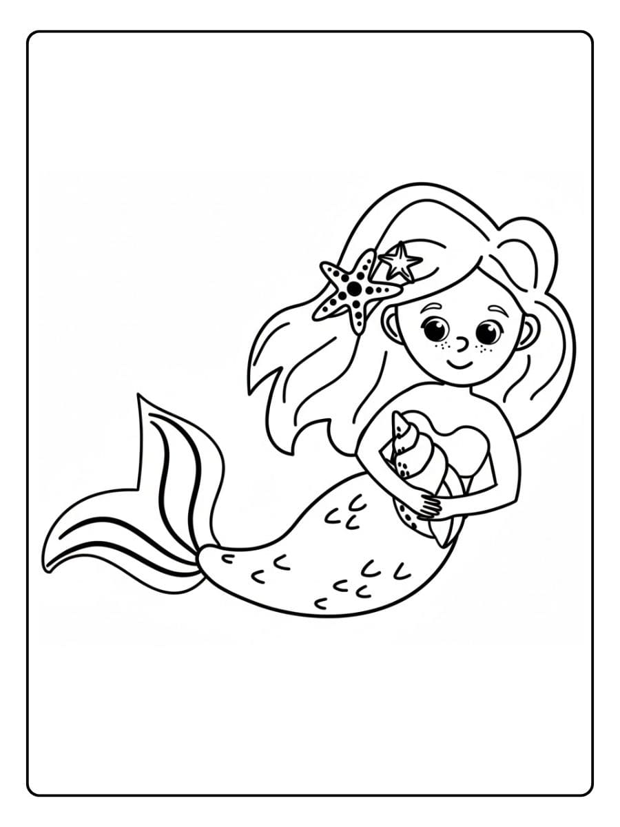 Ausmalbild Meerjungfrau Niedlicher Umriss zum Ausdrucken
