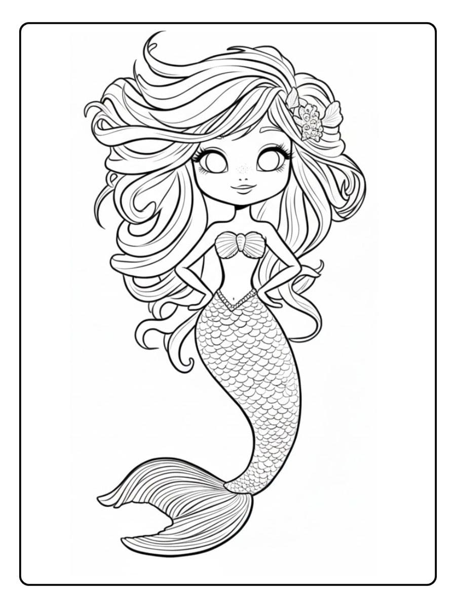 Ausmalbild Meerjungfrau Süße Meeresbewohnerin zum Ausmalen