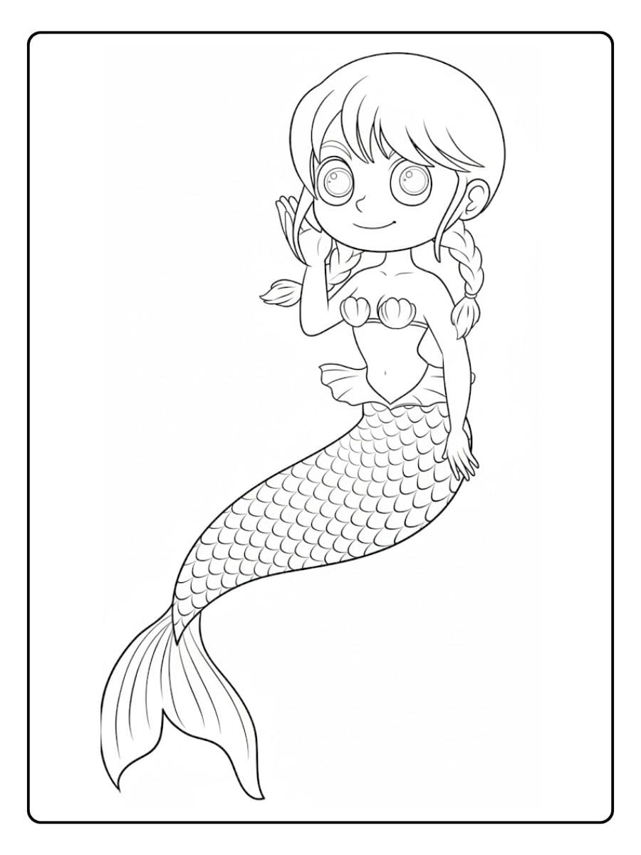 Ausmalbild Meerjungfrau mit süßen Zöpfen