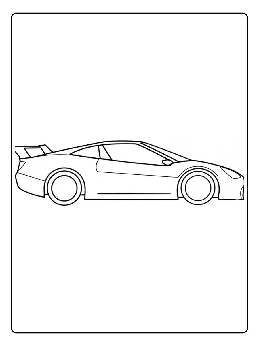 Ausmalbild Rennauto Seitenansicht