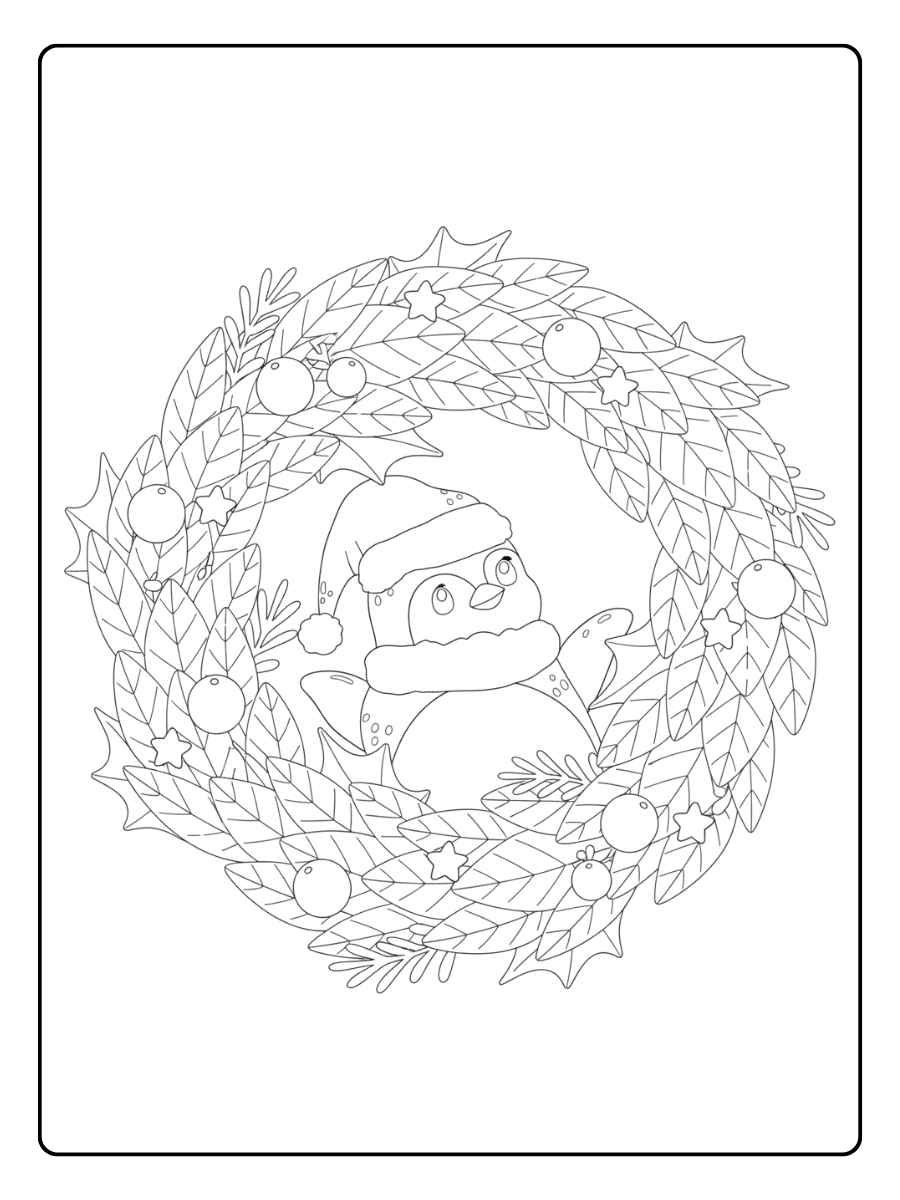 Ausmalbild Weihnachten Pinguin Baum Schmücken