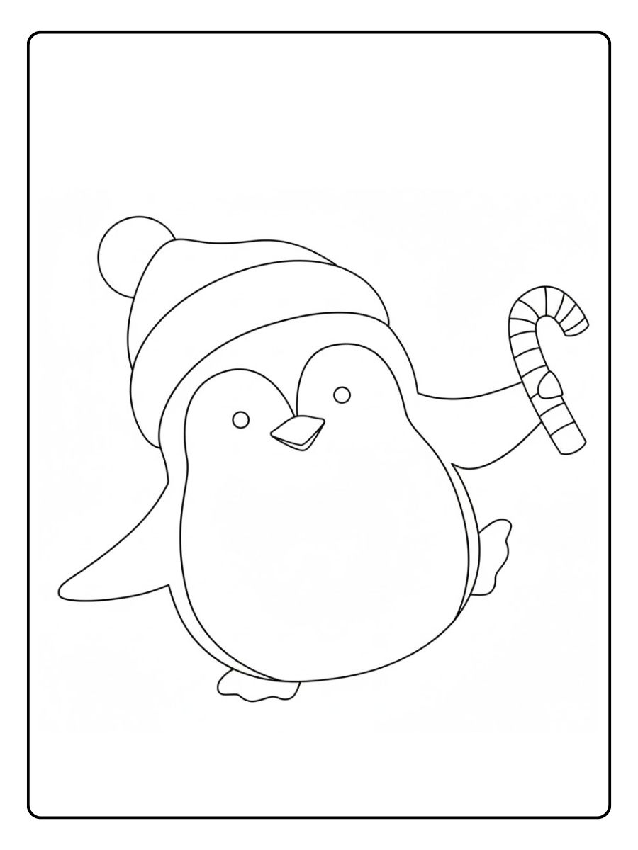 Ausmalbild Weihnachten Pinguin Plätzchen Backen