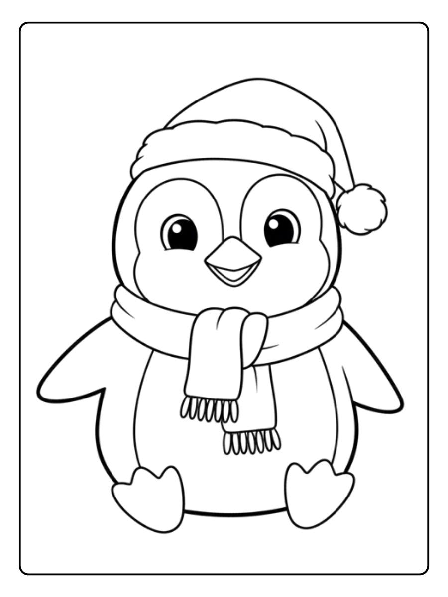 Ausmalbild Weihnachten Pinguin am Nordpol