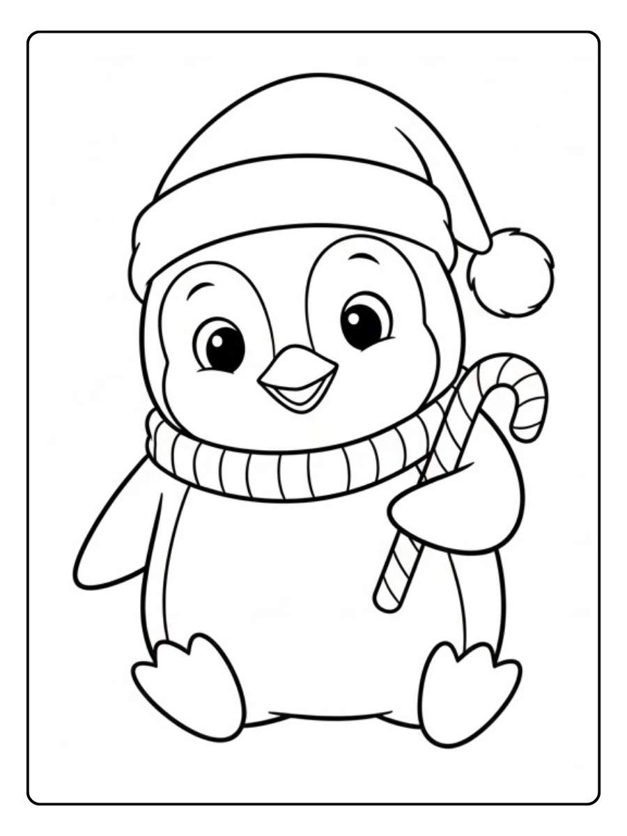 Ausmalbild Weihnachten Pinguin im Schnee