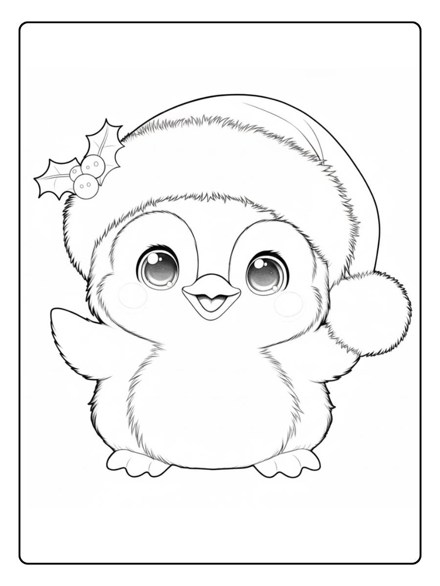 Ausmalbild Weihnachten Pinguin kuschelt