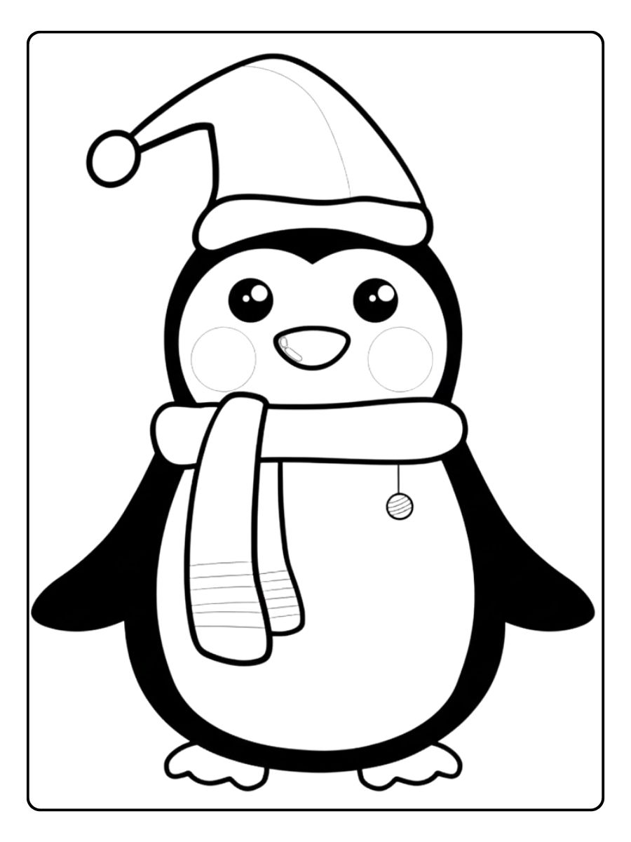 Ausmalbild Weihnachten Pinguin singt Weihnachtslieder