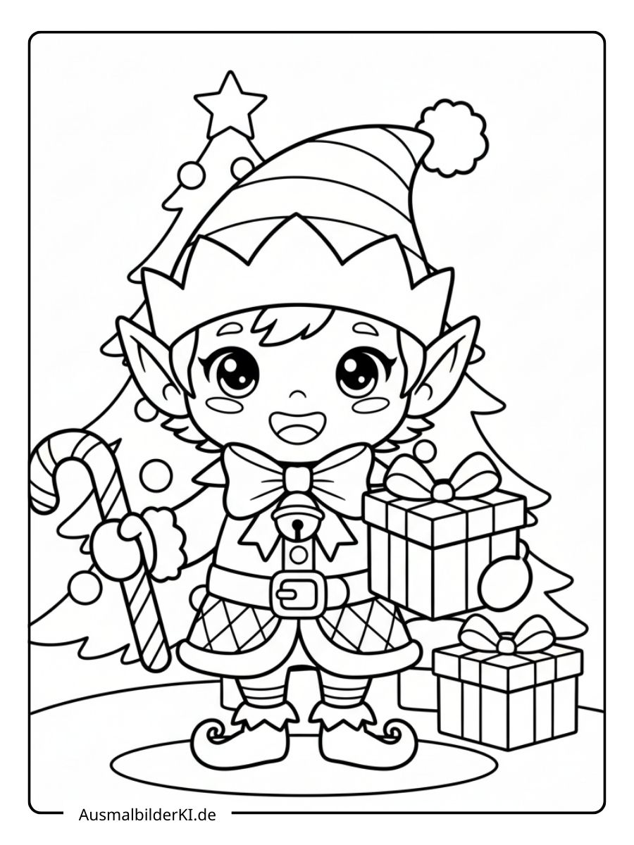 Ausmalbild Weihnachten Wichtel 2