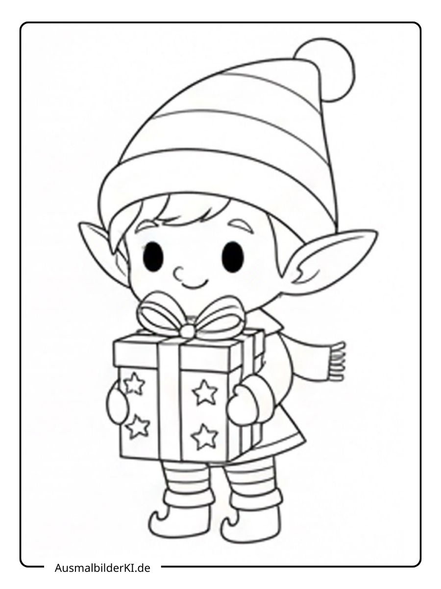 Ausmalbild Weihnachten Wichtel 3