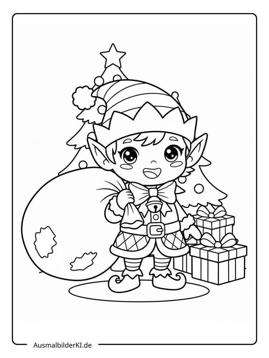 Ausmalbild Weihnachten Wichtel 5