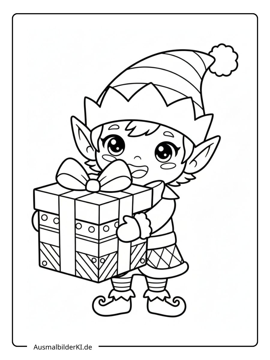 Ausmalbild Weihnachten Wichtel 7