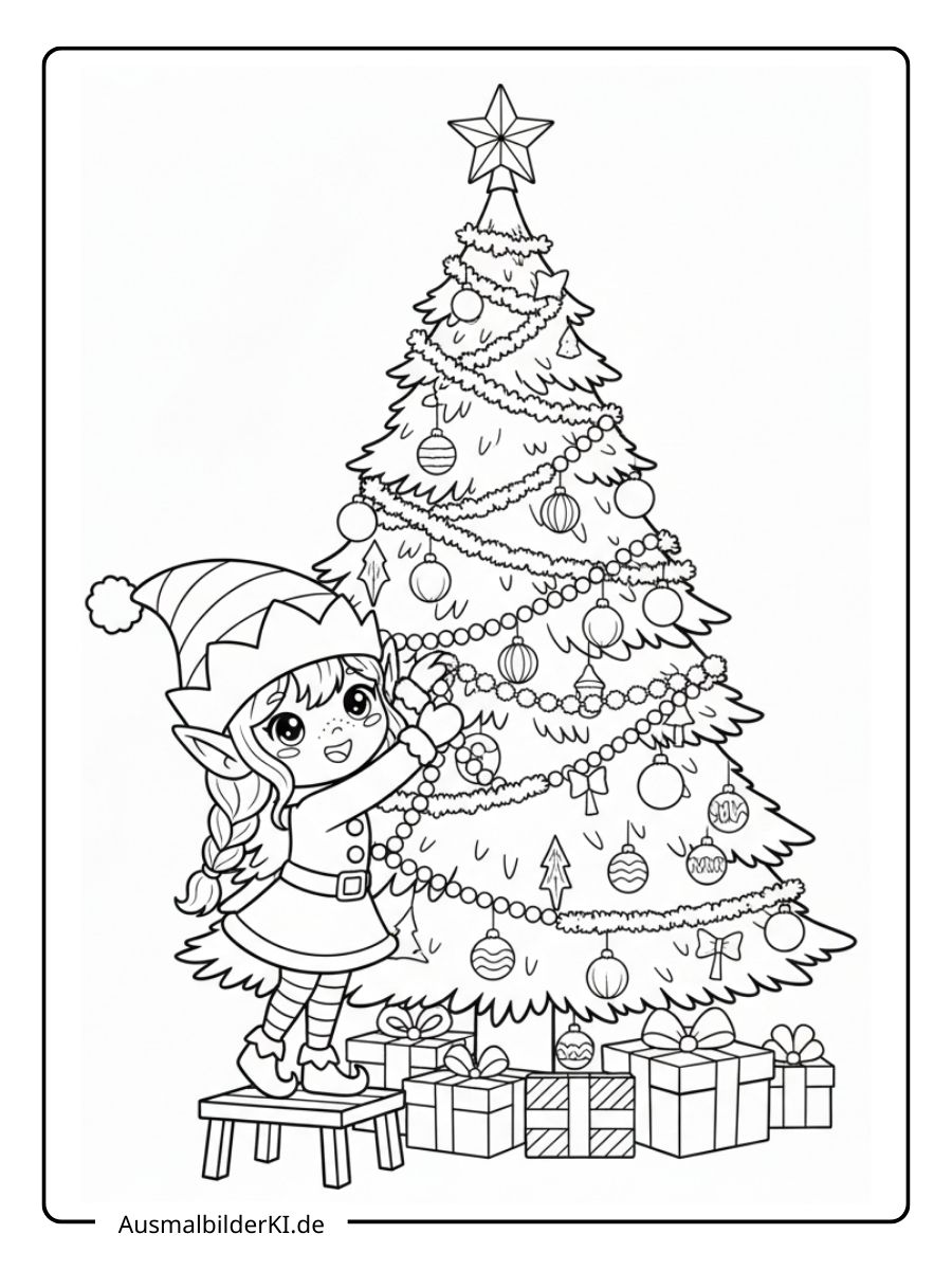 Ausmalbild Weihnachten Wichtel 8