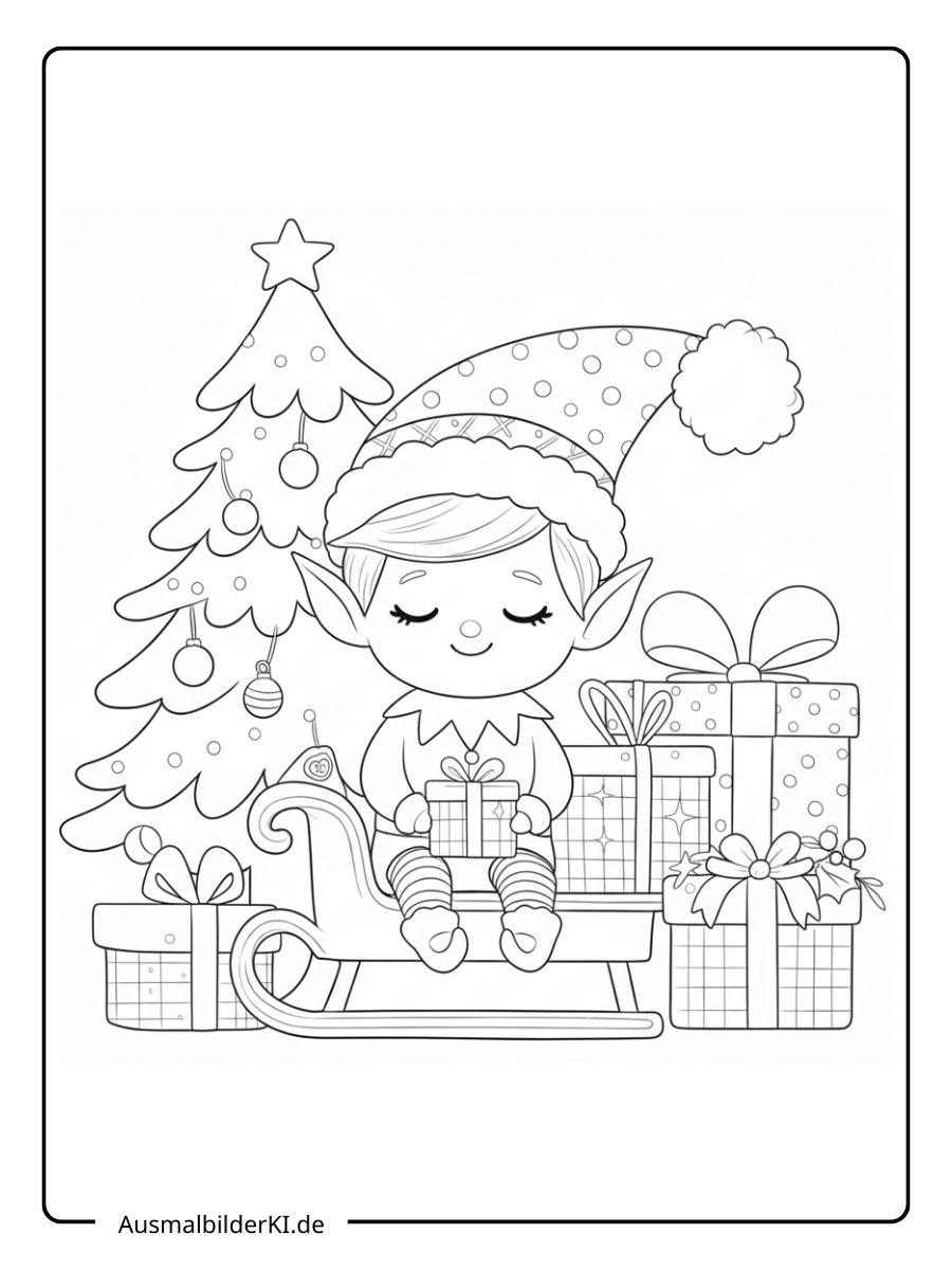 Ausmalbild Weihnachten Wichtel 9