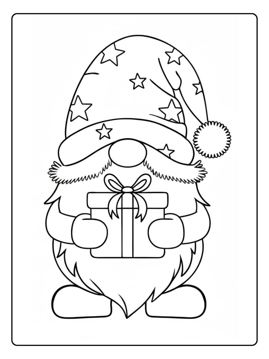 Ausmalbild Weihnachten Wichtel mit Geschenk