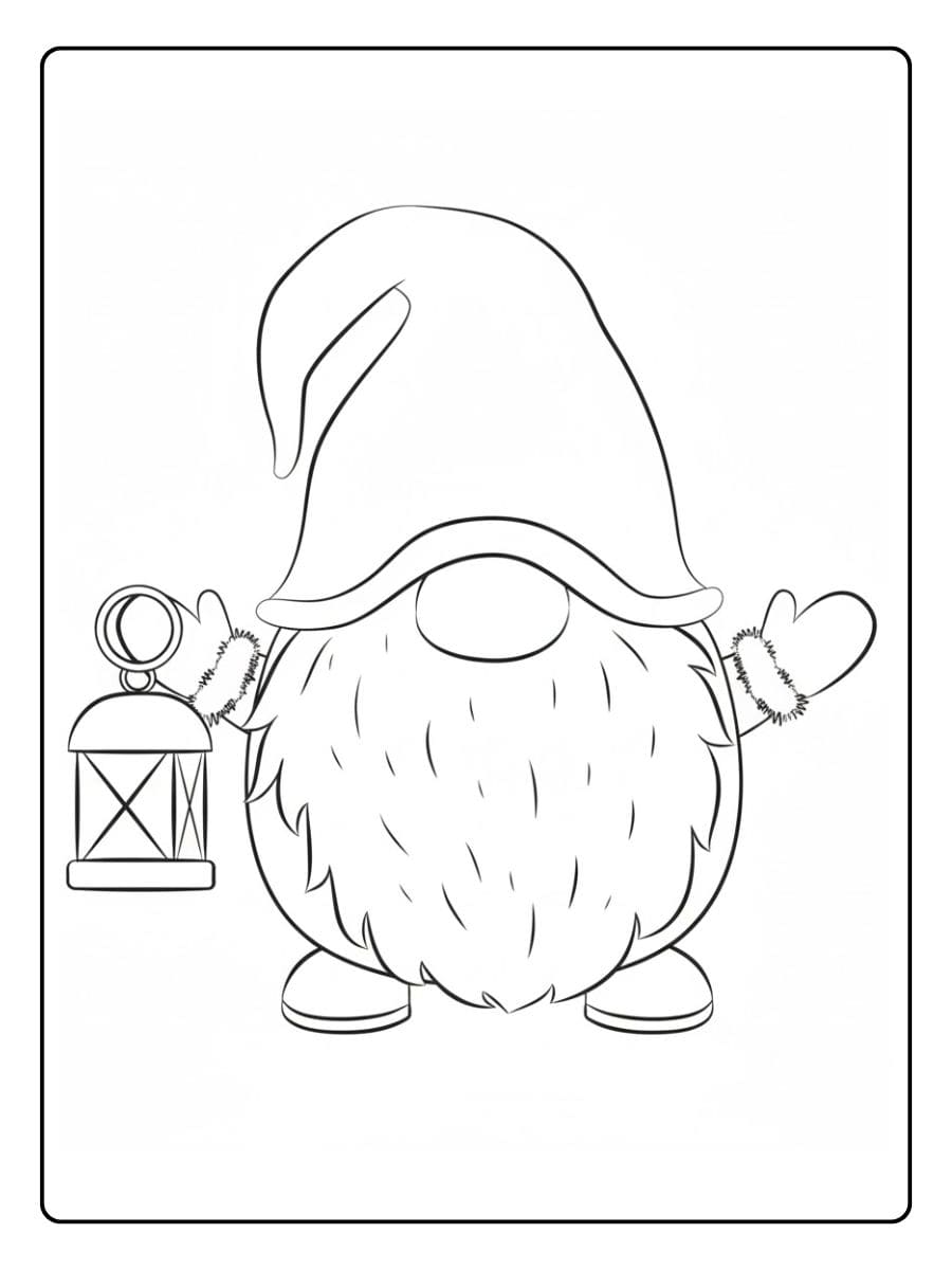 Ausmalbild Weihnachten Wichtel mit Lichterkette (2)