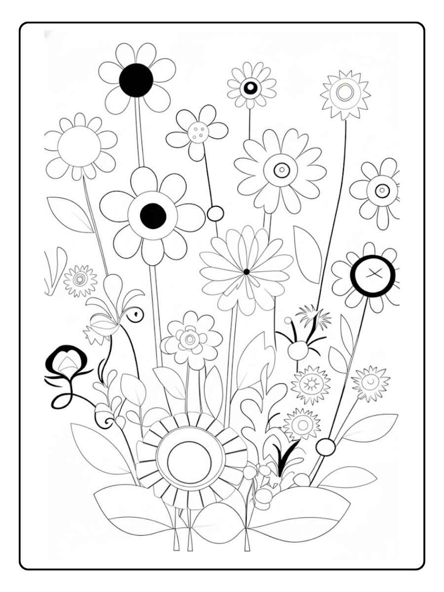 Ausmalbilder Blumen Detailreiche Blüten