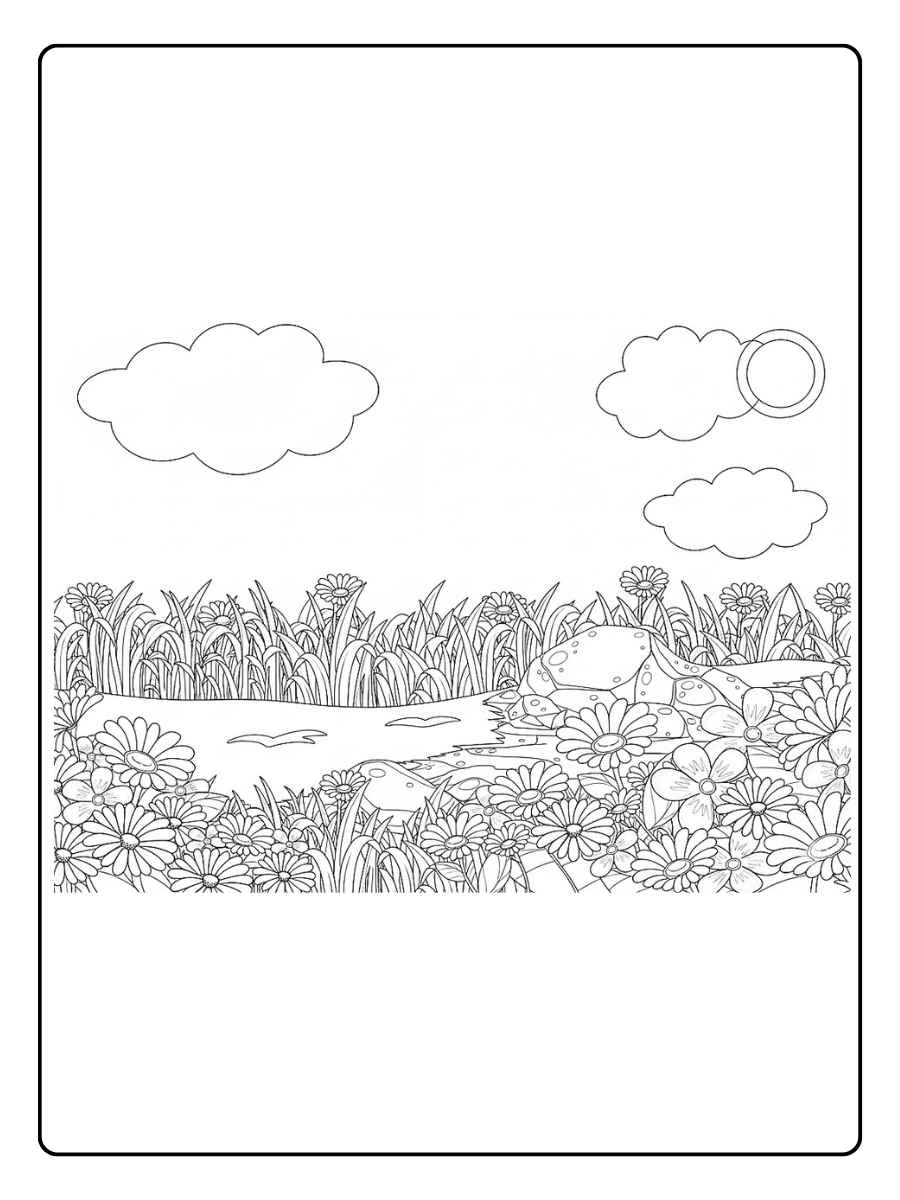 Ausmalbilder Blumenwiese die darauf wartet bunt zu werden