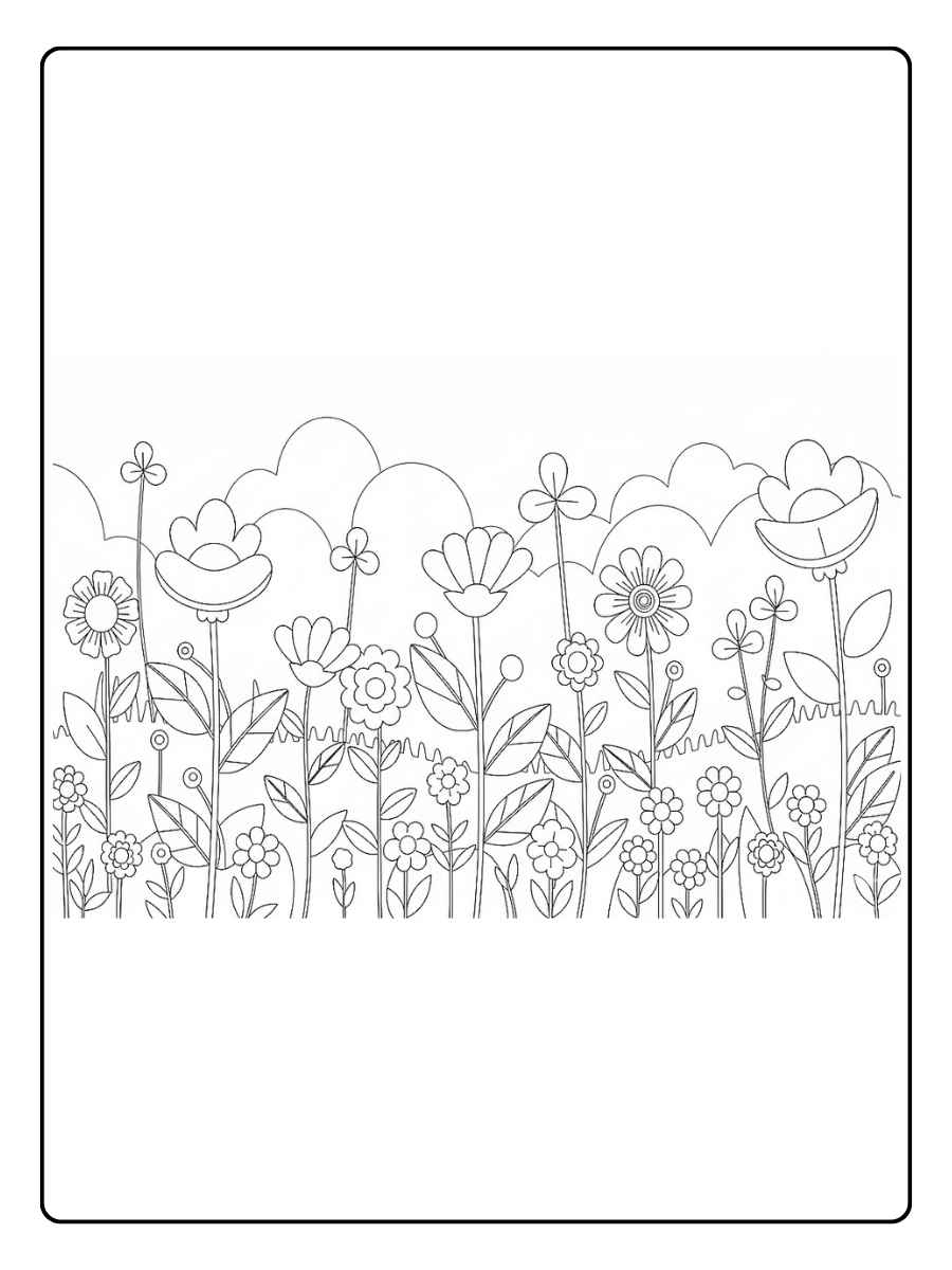 Ausmalbilder Blumenwiese im Sommerwind