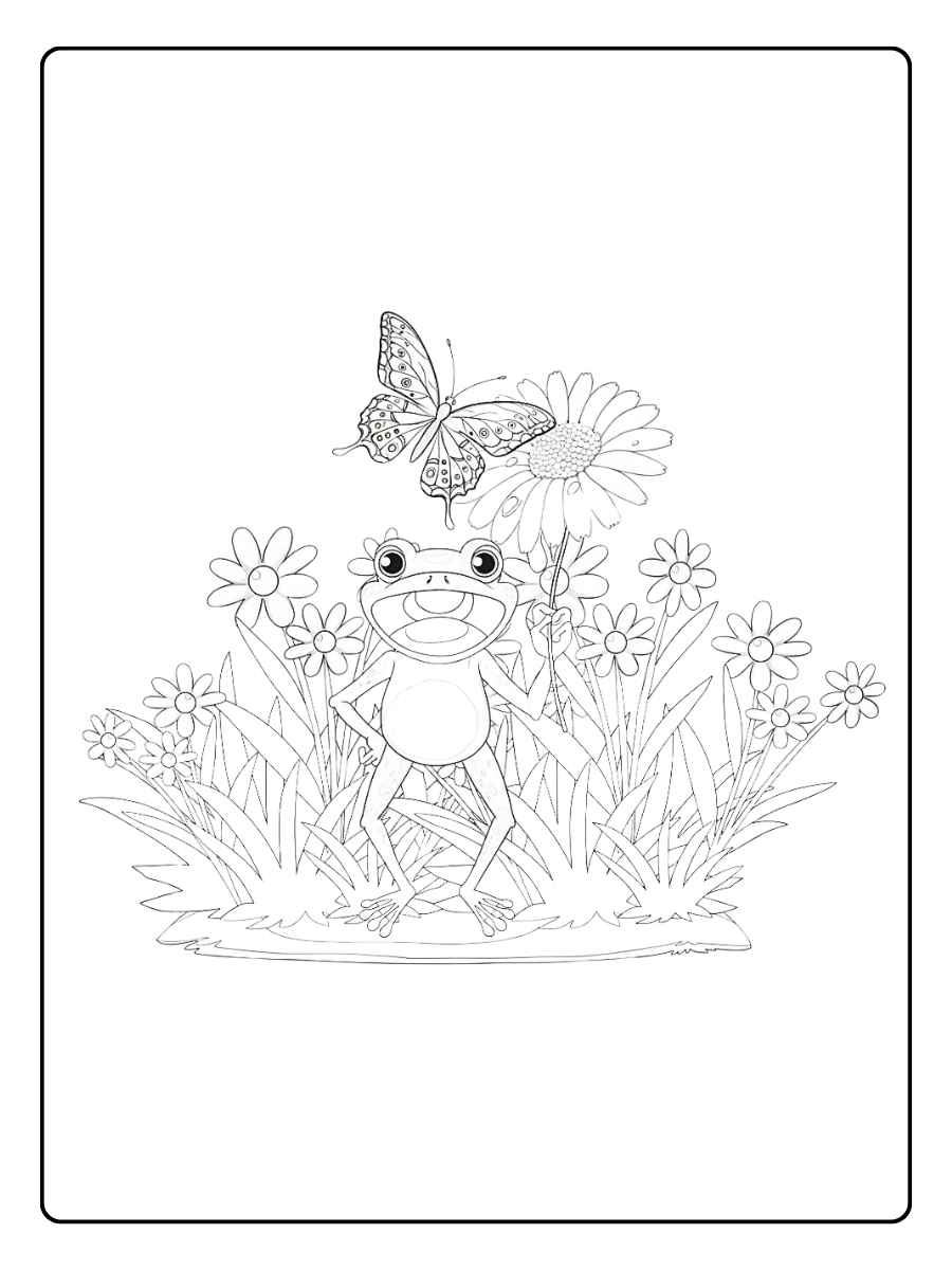 Ausmalbilder Blumenwiese mit Schmetterlingen