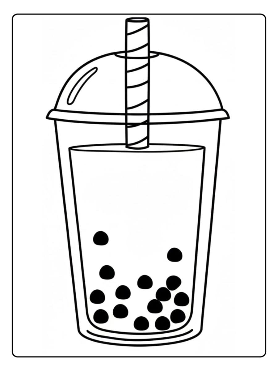 Bubble Tea Becher mit grafischen Mustern zum Ausmalen.