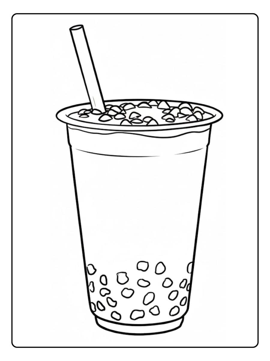 Ausmalbild Bubble Tea mit Milchschaum-Schicht.