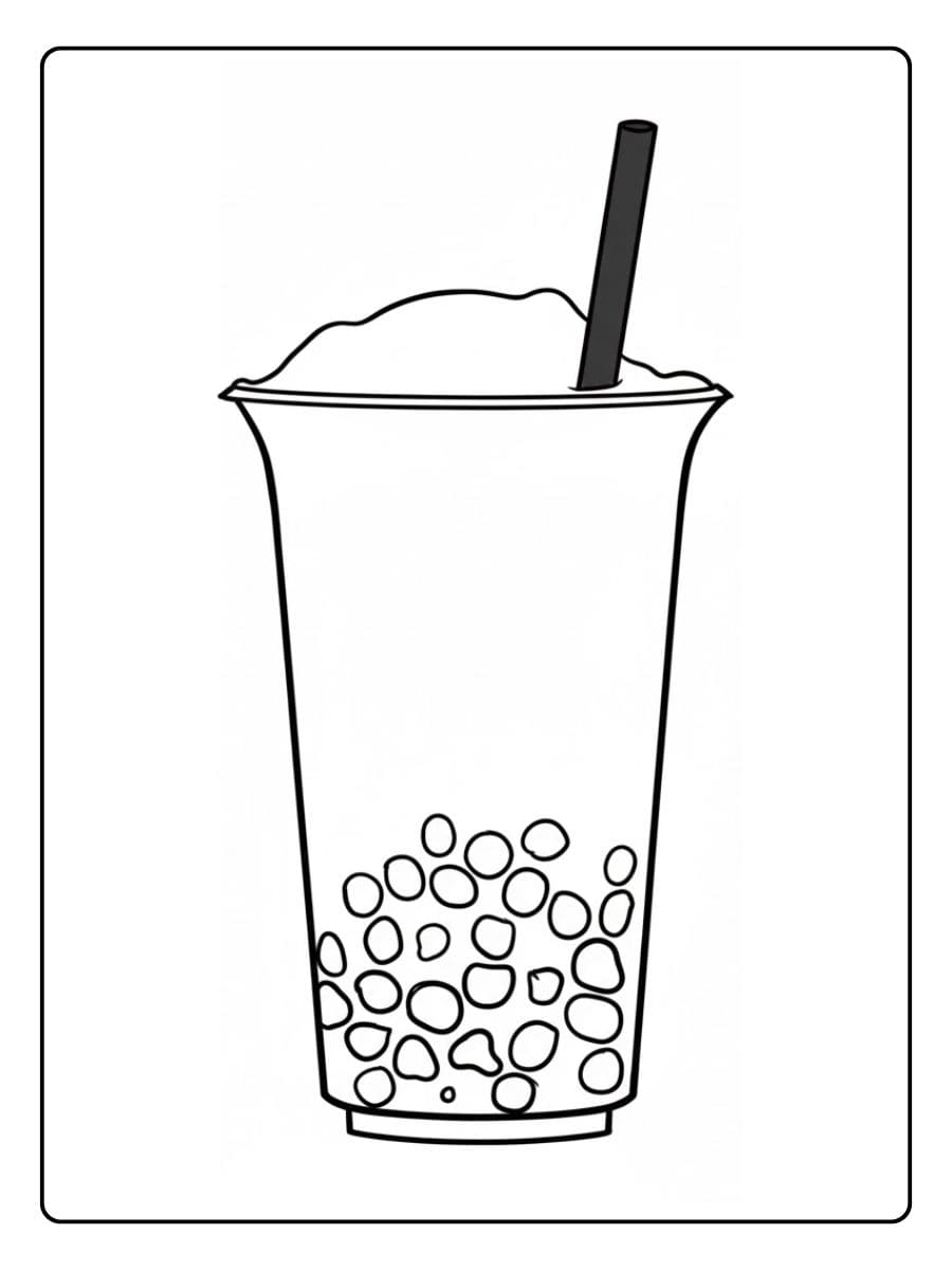 Hoher, schmaler Bubble Tea Becher Malvorlage.