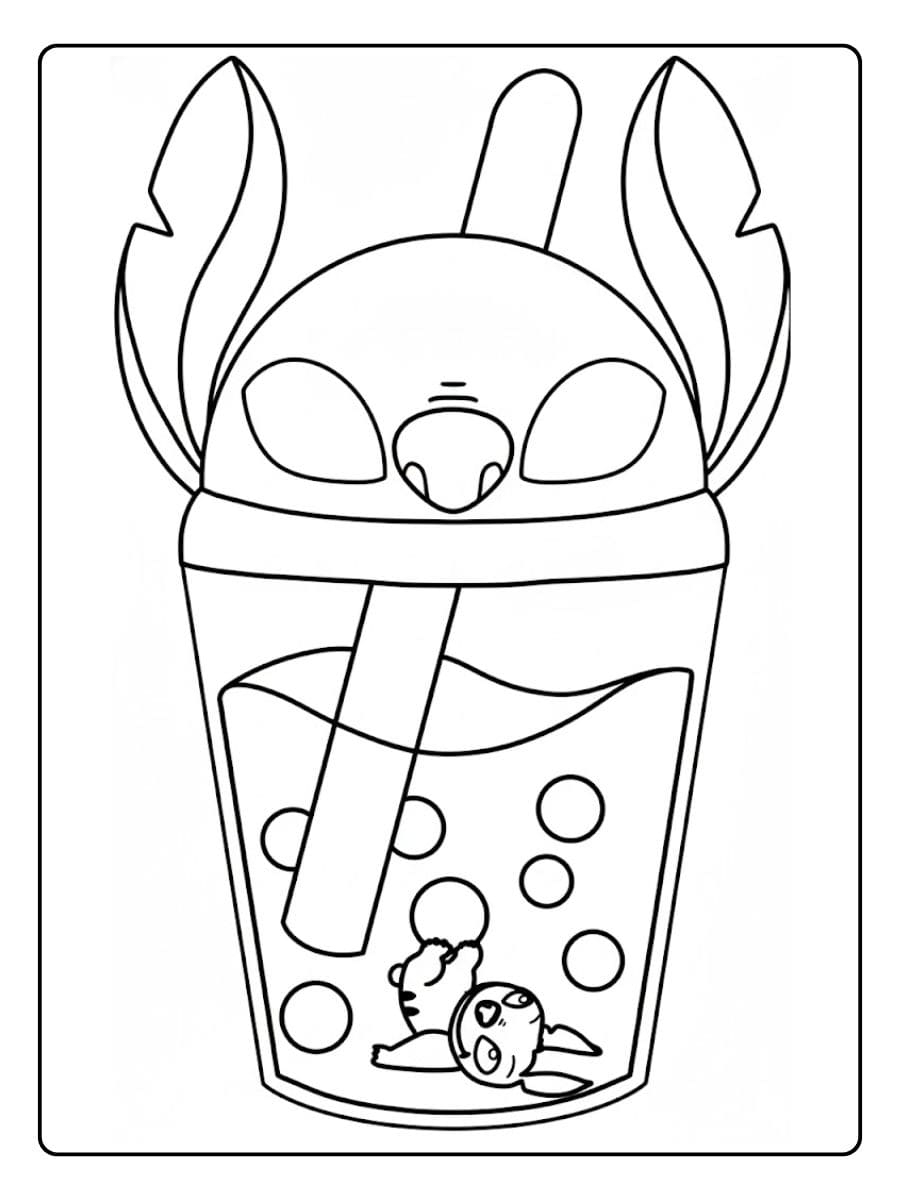 Ausmalbilder Bubble Tea Stitch Einfache Schwarz Weiß Skizze zum Ausmalen
