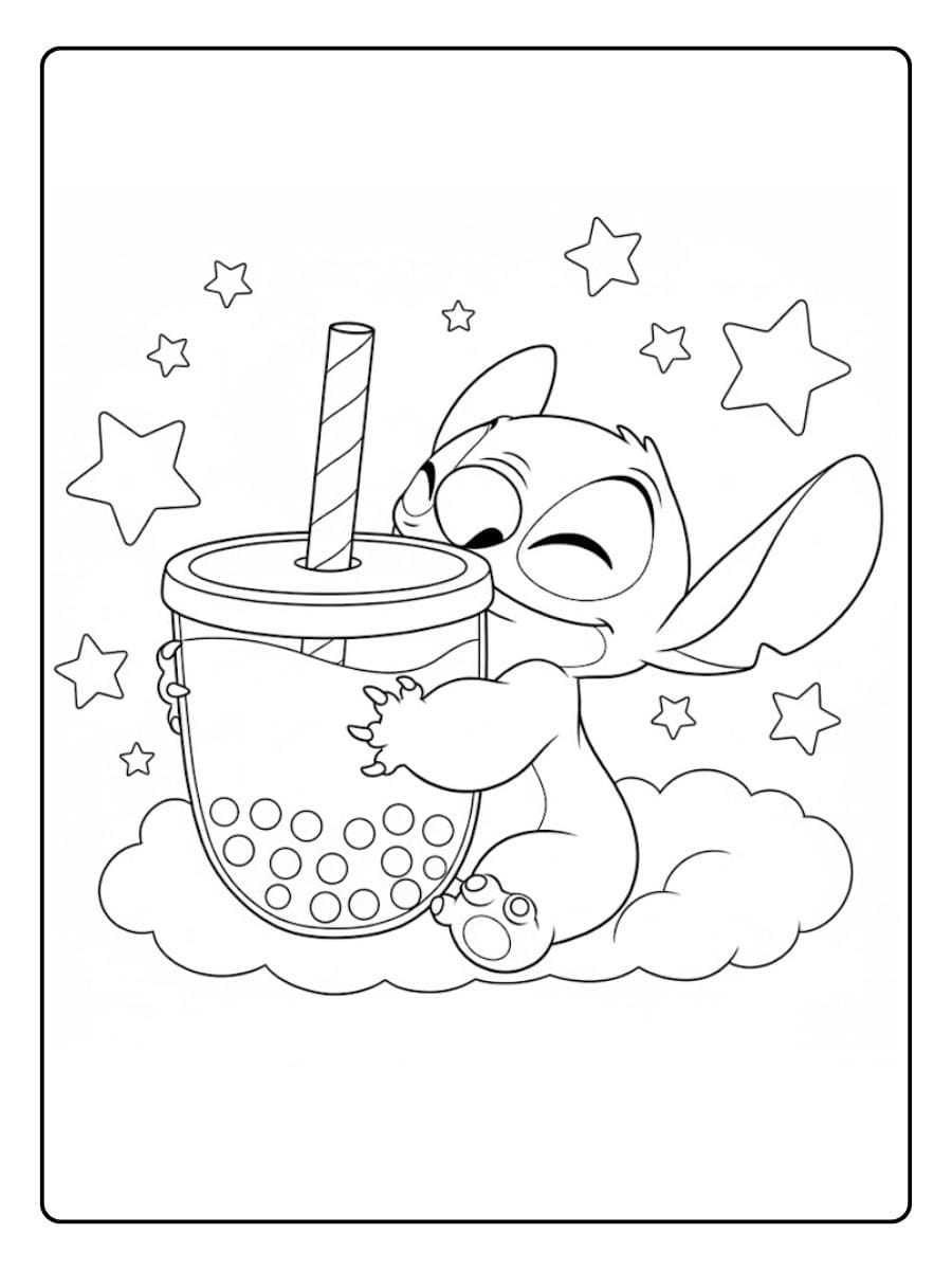 Ausmalbilder Bubble Tea Stitch Kawaii Lilo & Stitch Malvorlage