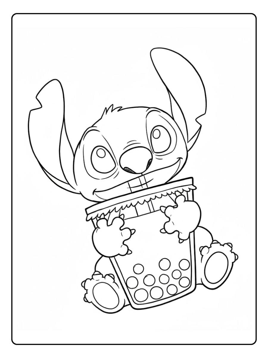 Ausmalbilder Bubble Tea Stitch Kostenlose Malvorlage für Fans