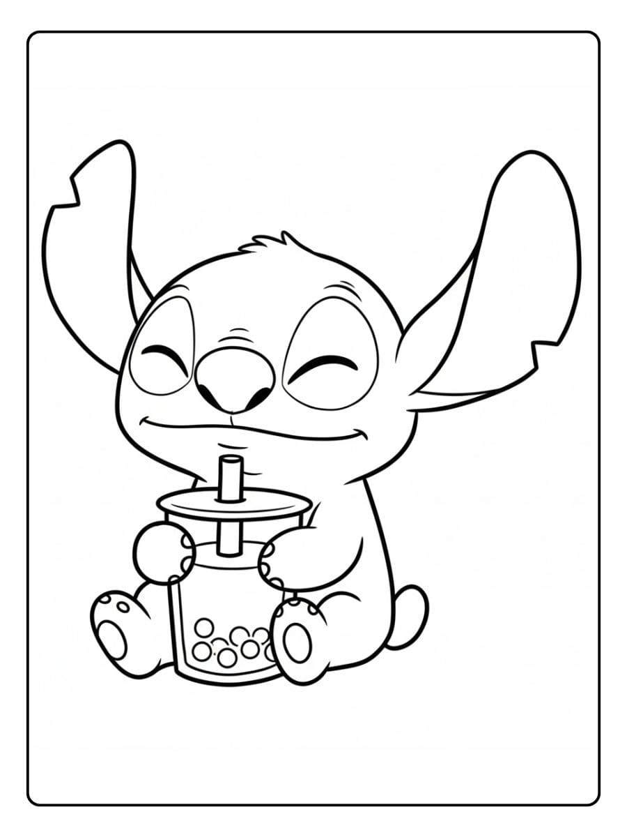 Ausmalbilder Bubble Tea Stitch Niedliche Malvorlage für Kinder