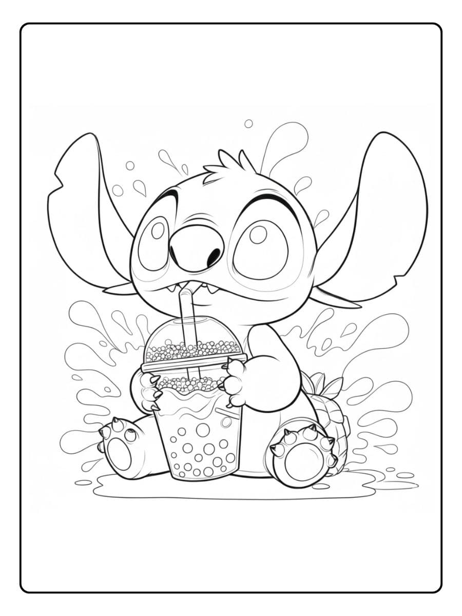 Ausmalbilder Bubble Tea Stitch Niedliches Motiv zum Ausdrucken (2)
