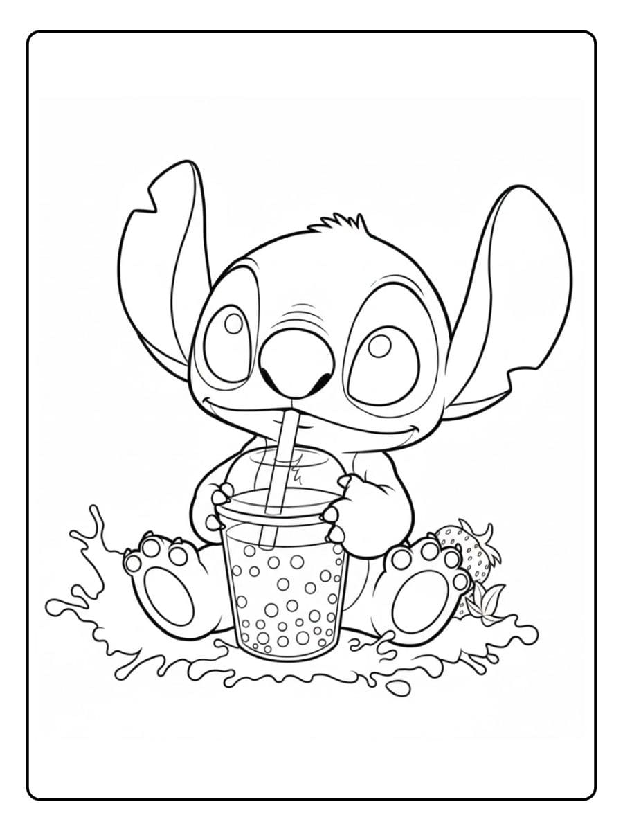 Ausmalbilder Bubble Tea Stitch Niedliches Motiv zum Ausdrucken