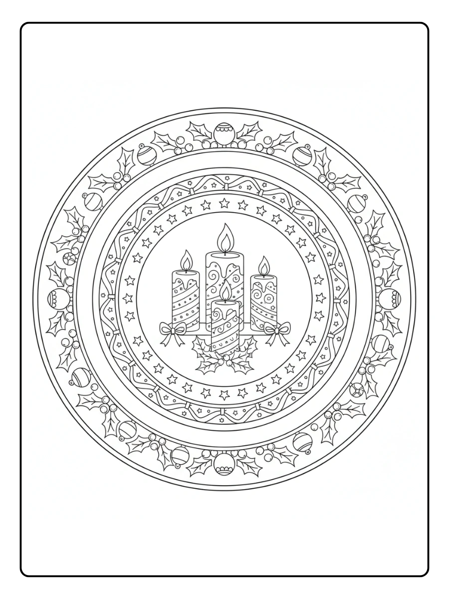 Ausmalbilder Mandala Weihnachten – Adventskerzen mit Mustern