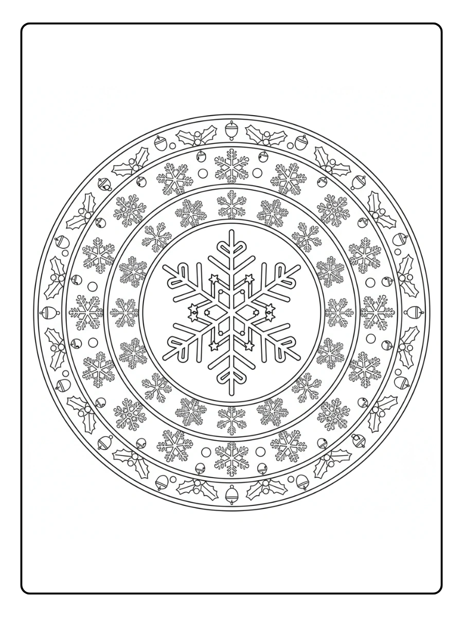 Ausmalbilder Mandala Weihnachten – Festliche Schneeflocken Ornamente