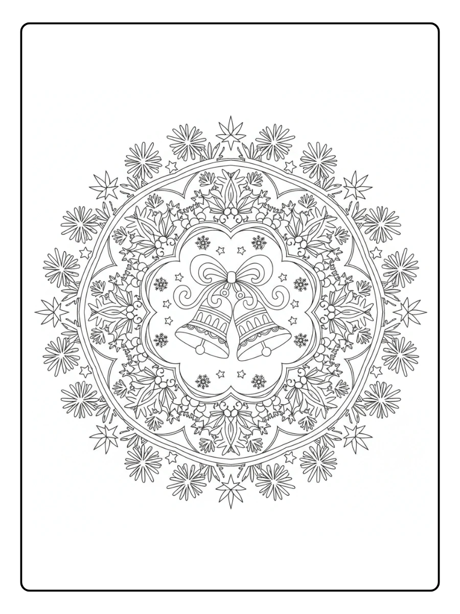 Ausmalbilder Mandala Weihnachten – Weihnachtsglocken und Schleifen