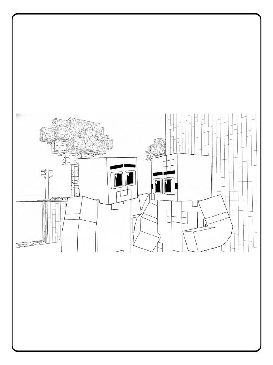 Ausmalbilder Minecraft Monster Zwei Blockmonster im Dorf