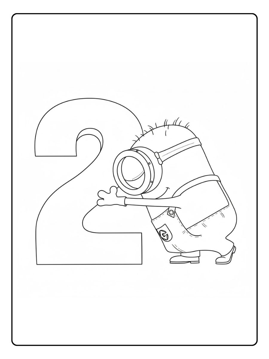 Ausmalbilder Minions Minion neben einer großen Zahl Zwei