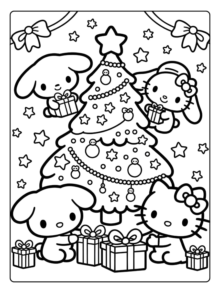 Ausmalbilder Weihnachten - Hello Kitty and Friends