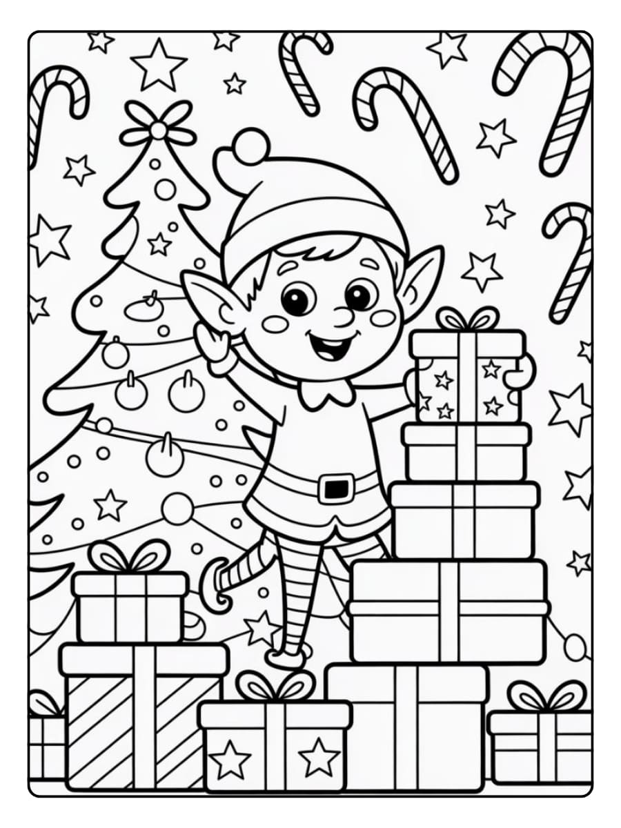 Ausmalbilder Weihnachten - Weihnachtsfee und Geschenkbox