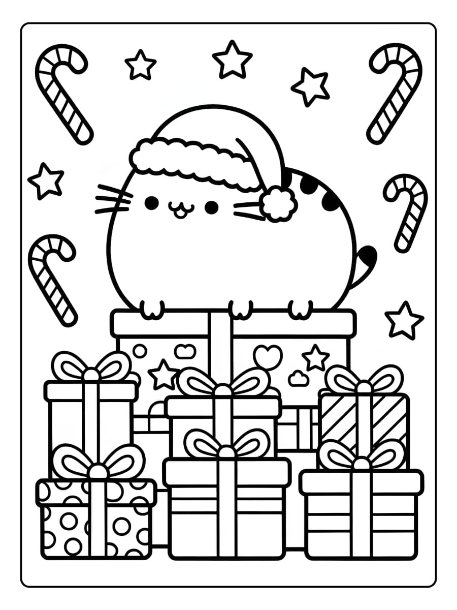 Ausmalbilder Weihnachten - Pusheen Katze Weihnachtsausgabe